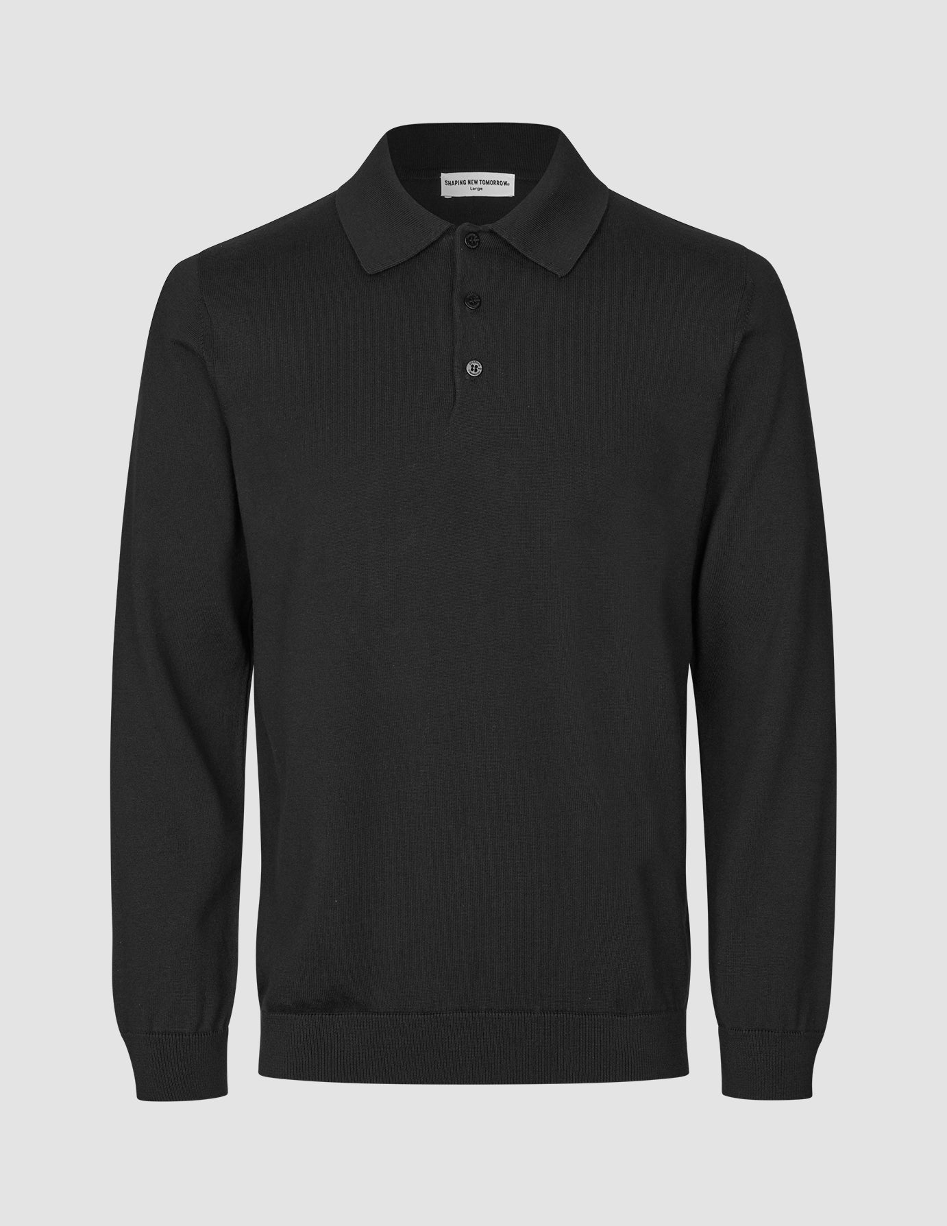 Everyday Knit Long Sleeve Polo Black